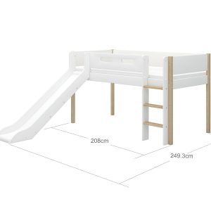 FLEXA HALVHØJ SENG MED LIGE STIGE OG RUTSJEBANE 208.0 cm x 120.0 cm x 249.3 cm White/Oak